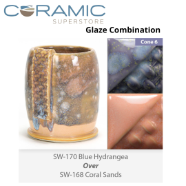 Blue Hydrangea SW170 over Coral Sands SW168 Stoneware Combination